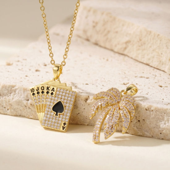 Picture of 1 Piece Eco-friendly Brass & Cubic Zirconia Charm Pendant Wholesale, 18K Real Gold Plated Micro Pave Clear Cubic Zirconia