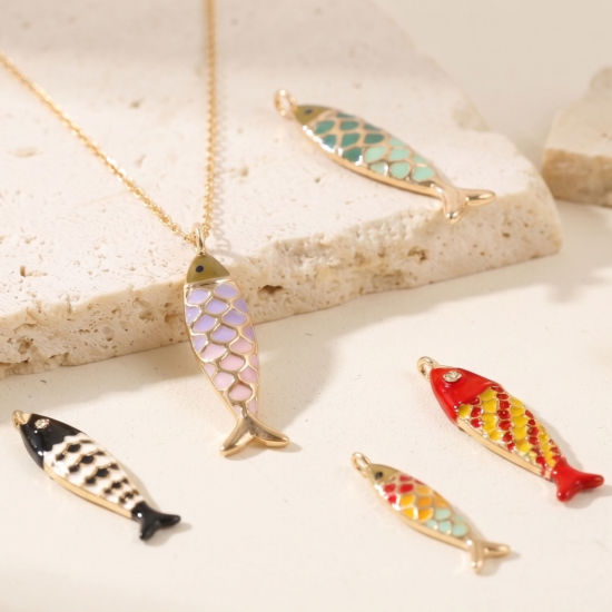 Picture of 2 PCs Eco-friendly Brass Ocean Jewelry Charms Wholesale, Fish Animal 18K Real Gold Plated Enamel
