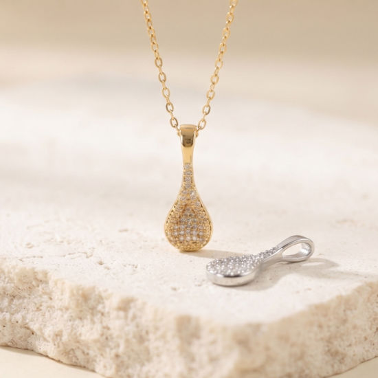 Picture of 1 Piece Eco-friendly Brass Charms Wholesale, Spoon Real Gold Plated Clear Cubic Zirconia 27mm x 10mm