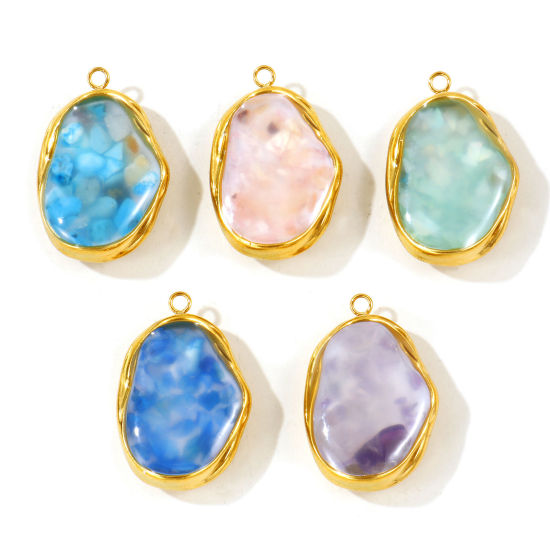 Picture of 1 Piece Eco-friendly PVD 304 Stainless Steel & Natural Shell Ocean Jewelry Pendants Wholesale 18K Real Gold Plated Multicolor Irregular 3cm x 2cm