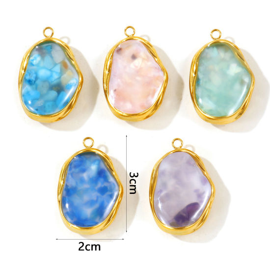 Picture of 1 Piece Eco-friendly PVD 304 Stainless Steel & Natural Shell Ocean Jewelry Pendants Wholesale 18K Real Gold Plated Multicolor Irregular 3cm x 2cm