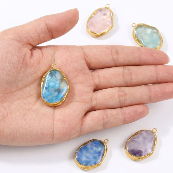 Picture of 1 Piece Eco-friendly PVD 304 Stainless Steel & Natural Shell Ocean Jewelry Pendants Wholesale 18K Real Gold Plated Multicolor Irregular 3cm x 2cm