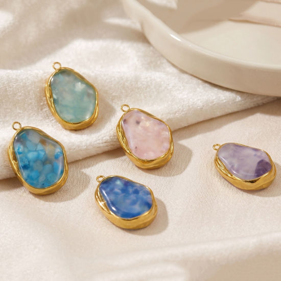 Picture of 1 Piece Eco-friendly PVD 304 Stainless Steel & Natural Shell Ocean Jewelry Pendants Wholesale 18K Real Gold Plated Multicolor Irregular 3cm x 2cm