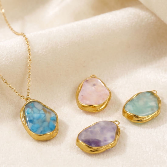 Picture of 1 Piece Eco-friendly PVD 304 Stainless Steel & Natural Shell Ocean Jewelry Pendants Wholesale 18K Real Gold Plated Multicolor Irregular 3cm x 2cm