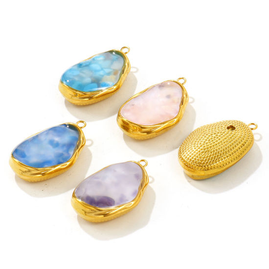 Picture of 1 Piece Eco-friendly PVD 304 Stainless Steel & Natural Shell Ocean Jewelry Pendants Wholesale 18K Real Gold Plated Multicolor Irregular 3cm x 2cm