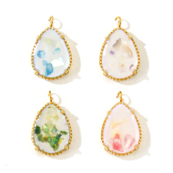 Picture of 2 PCs Eco-friendly PVD 304 Stainless Steel & Natural Shell Ocean Jewelry Charms Wholesale 18K Real Gold Plated Multicolor Drop 20mm x 12mm