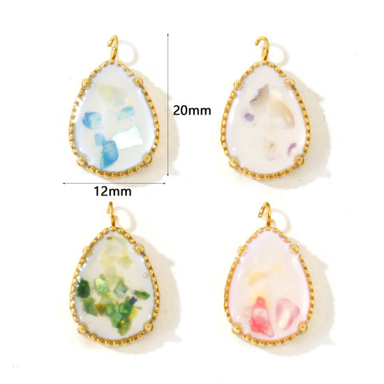 Picture of 2 PCs Eco-friendly PVD 304 Stainless Steel & Natural Shell Ocean Jewelry Charms Wholesale 18K Real Gold Plated Multicolor Drop 20mm x 12mm