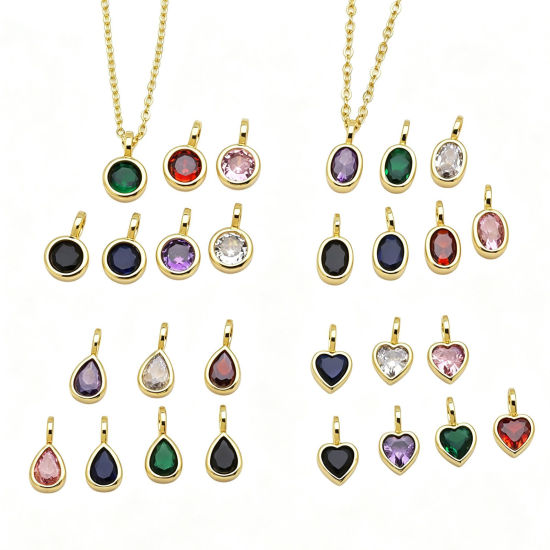 Picture of 2 PCs Brass & Cubic Zirconia Geometric Charms Wholesale 18K Gold Plated Clear Cubic Zirconia