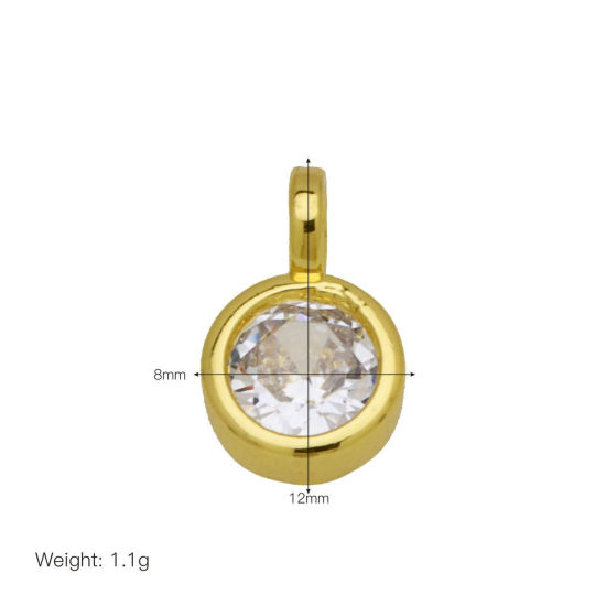 Picture of 2 PCs Brass & Cubic Zirconia Geometric Charms Wholesale 18K Gold Plated Clear Cubic Zirconia