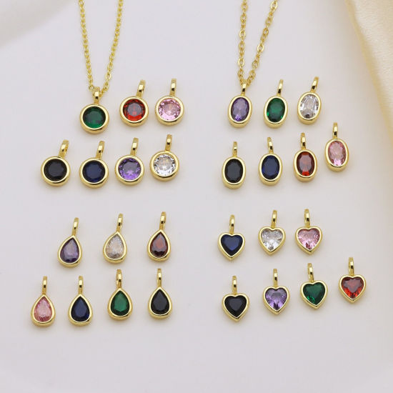 Picture of 2 PCs Brass & Cubic Zirconia Geometric Charms Wholesale 18K Gold Plated Clear Cubic Zirconia
