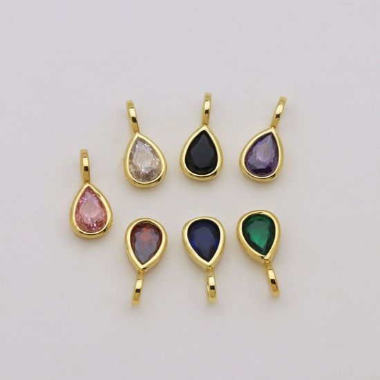Picture of 2 PCs Brass & Cubic Zirconia Geometric Charms Wholesale 18K Gold Plated Clear Cubic Zirconia