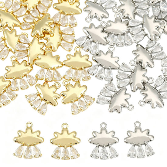 Picture of 1 Piece Eco-friendly Brass Weather Collection Charms Wholesale Real Gold Plated Cloud Clear Cubic Zirconia 16mm x 12.5mm