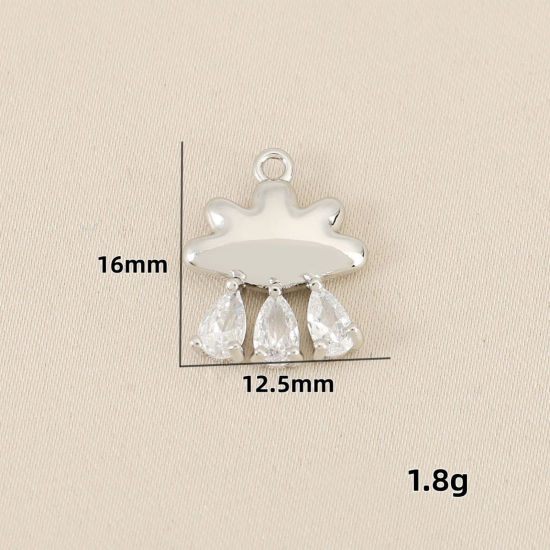 Picture of 1 Piece Eco-friendly Brass Weather Collection Charms Wholesale Real Gold Plated Cloud Clear Cubic Zirconia 16mm x 12.5mm