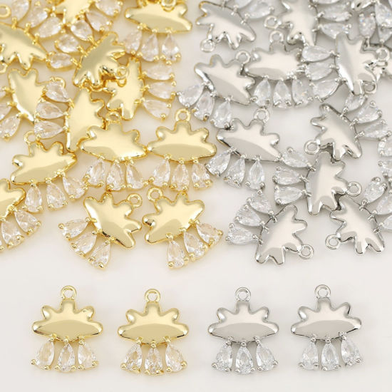 Picture of 1 Piece Eco-friendly Brass Weather Collection Charms Wholesale Real Gold Plated Cloud Clear Cubic Zirconia 16mm x 12.5mm