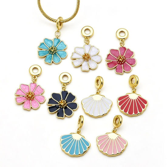 Picture of 1 Piece Brass European Style Charms Wholesale 18K Gold Plated Enamel
