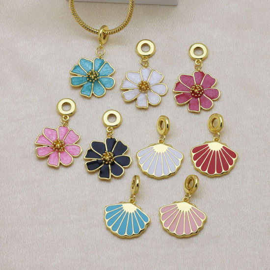 Picture of 1 Piece Brass European Style Charms Wholesale 18K Gold Plated Enamel
