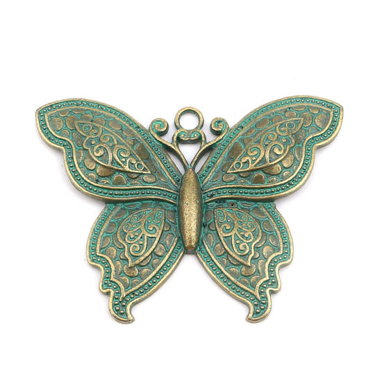 Picture of Zinc Based Alloy Insect Pendants Butterfly Animal Antique Bronze 70mm x 52mm, 2 PCs