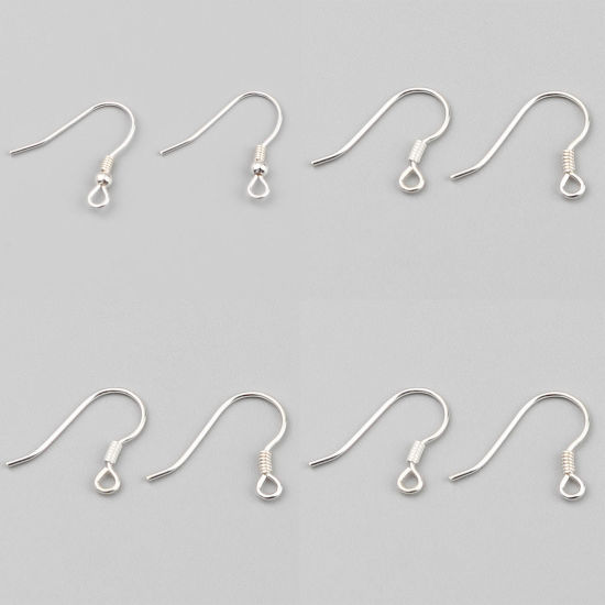 Bild von Sterling Silver Ear Wire Hooks Earring Findings Silver Color W/ Loop