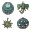 Изображение Zinc Based Alloy Patina Pendants Round Antique Copper Green Blue Flower 33mm x 30mm, 20 PCs