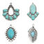 Picture of Zinc Based Alloy & Acrylic Boho Chic Bohemia Pendants Marquise Antique Silver Color Green Blue Imitation Turquoise 37mm x 24mm, 5 PCs