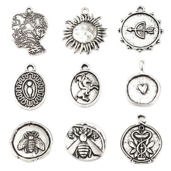 Bild von Zinklegierung Insekt Charms Rund Antiksilber Biene 20mm D., 10 Stück