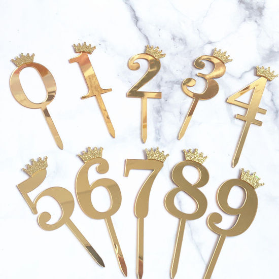 Изображение Acrylic Cupcake Picks Toppers Golden Number Message " 1 " 18.5cm x 6cm, 1 Piece