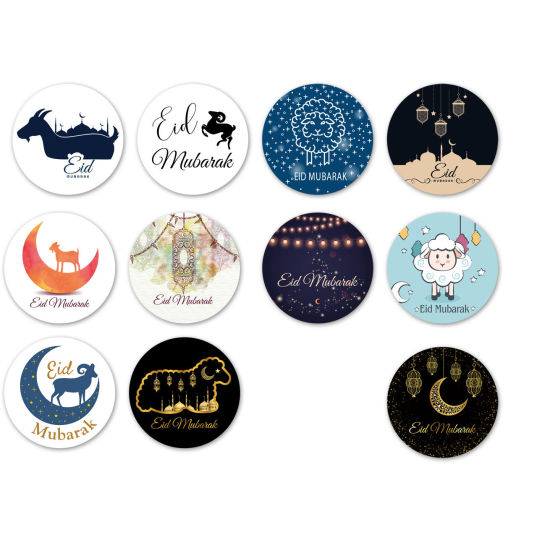 Изображение Paper Round Printed Muslim Eid Mubarak Stickers