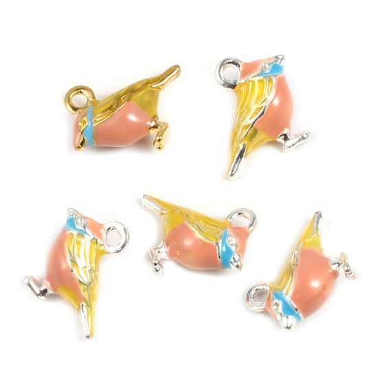 Imagen de Zamak Jardín de Flores de Esmalte Colgantes Charms Pájaro 5 Unidades