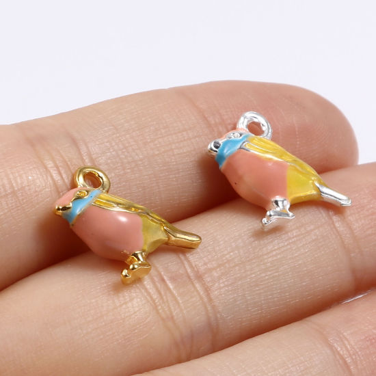 Imagen de Zamak Jardín de Flores de Esmalte Colgantes Charms Pájaro 5 Unidades