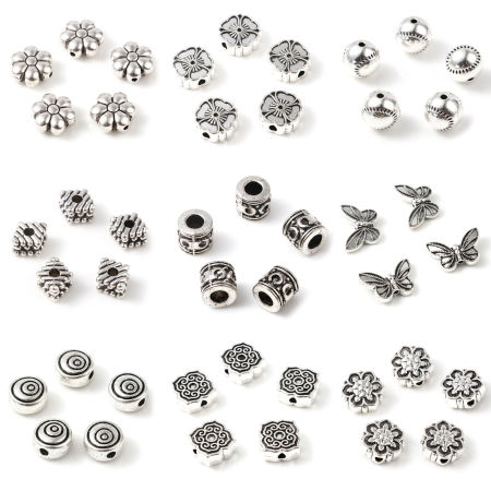 Zamak Cuentas Flor Plata Antigua Aprox 11mm x 11mm, Agujero: Aprox 1.8mm, 50 Unidades