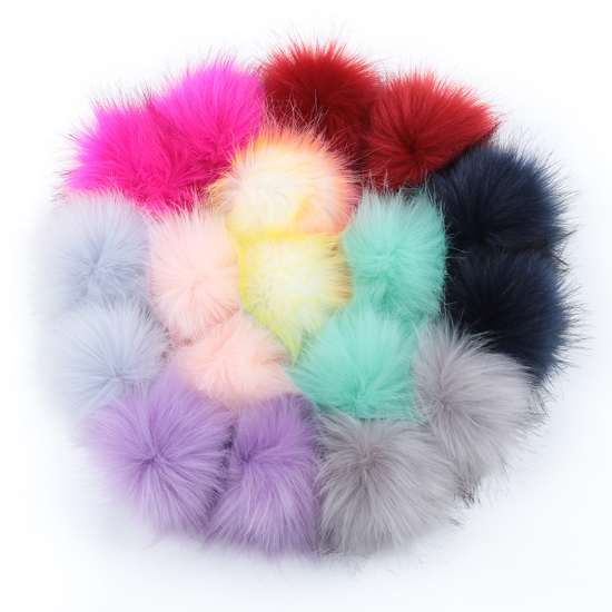 Изображение Plush Pom Pom Balls With Snap Button Red Round 12cm Dia., 1 Piece