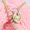 Picture of Zinc Based Alloy & Natural Wood Knitting Stitch Markers Round Silver Tone Light Khaki 30mm x 19mm, 1 Set ( 5 PCs/Set)