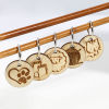 Picture of Zinc Based Alloy & Natural Wood Knitting Stitch Markers Round Silver Tone Light Khaki 30mm x 19mm, 1 Set ( 5 PCs/Set)