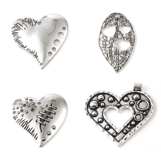 Imagen de Zamak día de San Valentín Colgantes Corazón Plata Antigua 5 Unidades