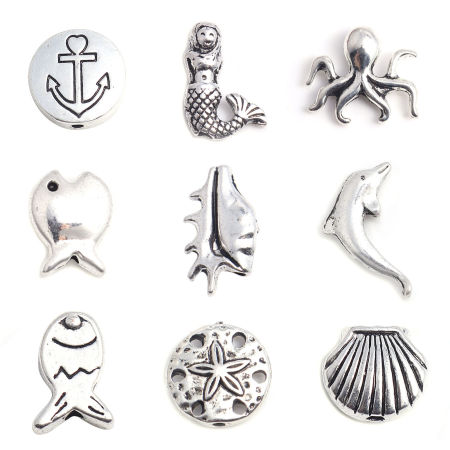 Zinc Based Alloy Ocean Jewelry Beads Round Antique Silver Color Anchor About 13mm Dia., Hole: Approx 1.6mm, 20 PCs