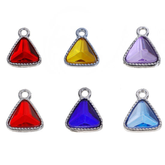 Immagine di Gennaio Vetro Pietre Nascita Charms Triangolo Tono Argento Rosso Scuro Strass 13mm x 11mm , 10 Pz