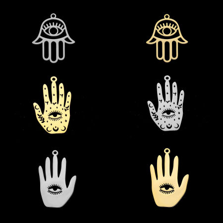 Stainless Steel Religious Pendants Multicolor Hamsa Symbol Hand