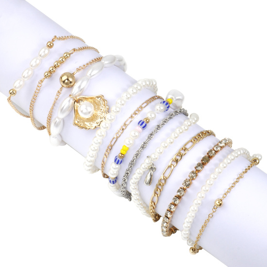 Picture of Acrylic Exquisite Beaded Anklet Set Imitation Pearl