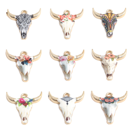Zinc Based Alloy Charms Gold Plated Multicolor Cow Animal Enamel 22mm x 21mm, 10 PCs