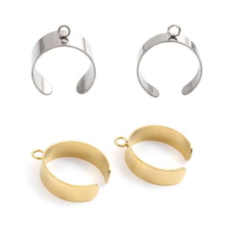 304 Stainless Steel Open Adjustable Rings Silver Tone With Open Loop