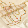 Picture of 304 Stainless Steel Ins Style Bracelets 18K Gold Plated Multicolor Daisy Flower Butterfly Enamel 17cm(6 6/8") long