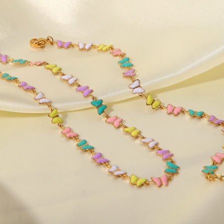 Immagine di 304 Acciaio Inossidabile Stile Ins Collana Multicolore Fiore Margherita Farfalla Smalto 40cm Lunghezza, 1 Pz