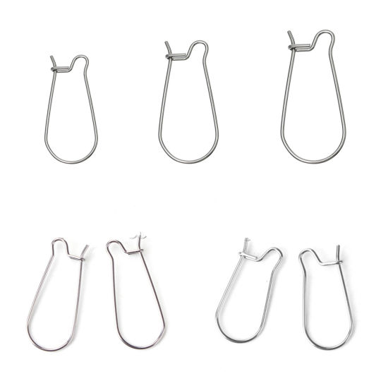 Picture of Stainless Steel Ear Wire Hooks Earring Findings Silver Tone 20mm( 6/8") x 10mm( 3/8"), Post/ Wire Size: (21 gauge), 50 PCs