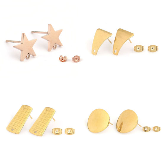 Picture of 304 Stainless Steel Ear Post Stud Earrings Round Gold Plated W/ Loop 20mm Dia., Post/ Wire Size: (21 gauge), 10 PCs