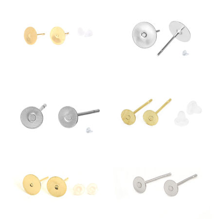 304 Stainless Steel Ear Post Stud Earrings Round Gold Plated (Fits 8mm Dia.) 8mm( 3/8") Dia., Post/ Wire Size: (21 gauge), 30 PCs