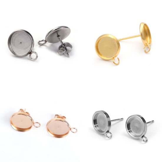 304 ステンレス鋼 イヤリング 円形 シルバートーン ( 台座付 12mm に適応) ループ付き　18mm x 14mm、 20 個” の画像