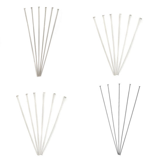 Picture of 304 Stainless Steel Head Pins Silver Tone 5cm(2") long, 0.7mm (21 gauge), 100 PCs