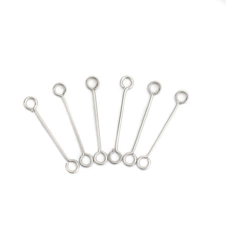 304 Stainless Steel Eye Pins Silver Tone 30mm(1 1/8") long, 0.7mm (21 gauge), 100 PCs