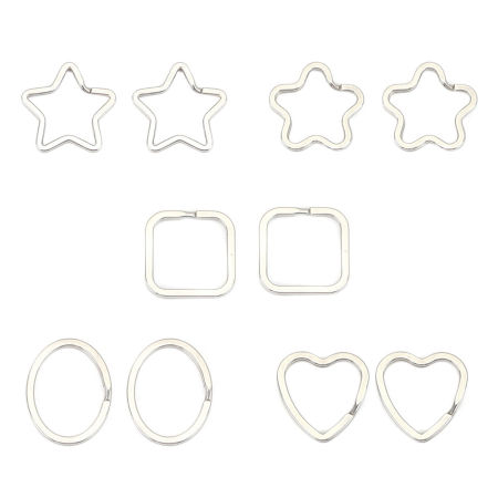 304 Stainless Steel Keychain & Keyring Star Silver Tone 3.5cm x 3.4cm, 10 PCs