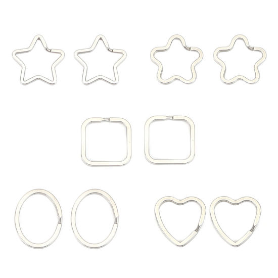 Image de Porte-Clés en 304 Acier Inoxydable Etoile Argent Mat 3.5cm x 3.4cm, 10 Pcs